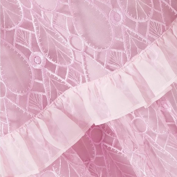 NWT SELF PORTRAIT Lilac Crochet Mesh Lace Tiered Ruffle Fairycore Maxi Dress 6 - Picture 11 of 16